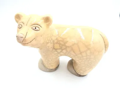 Vintage South Africa Raku Art Pottery Polar Bear Crackle Figurine Signed