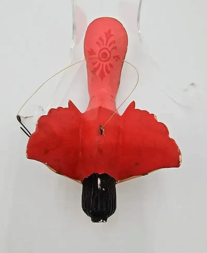 Vintage Hand Carved Flying Kinnari Goddess Wood Hanging Folk Art Bali Red Wings