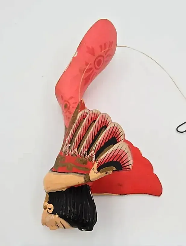Vintage Hand Carved Flying Kinnari Goddess Wood Hanging Folk Art Bali Red Wings