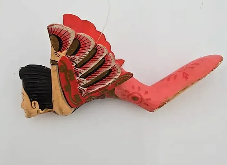 Vintage Hand Carved Flying Kinnari Goddess Wood Hanging Folk Art Bali Red Wings
