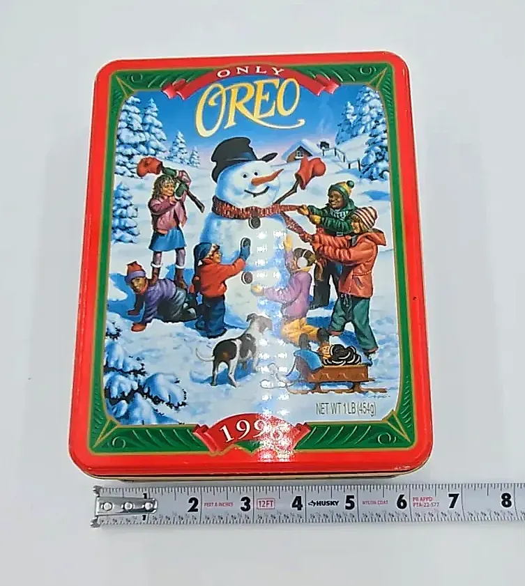 Vintage 1996 Oreo Christmas Holiday Cookie Tin Snowman Limited Edition Empty