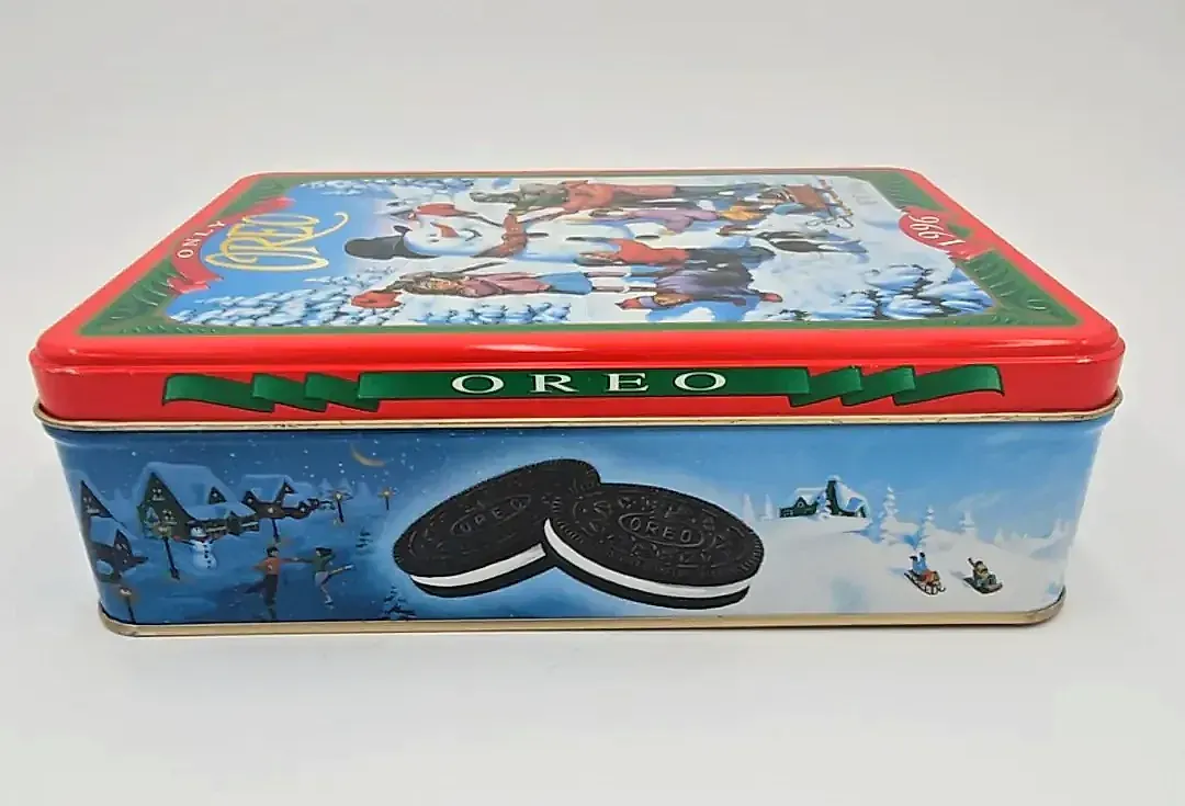 Vintage 1996 Oreo Christmas Holiday Cookie Tin Snowman Limited Edition Empty