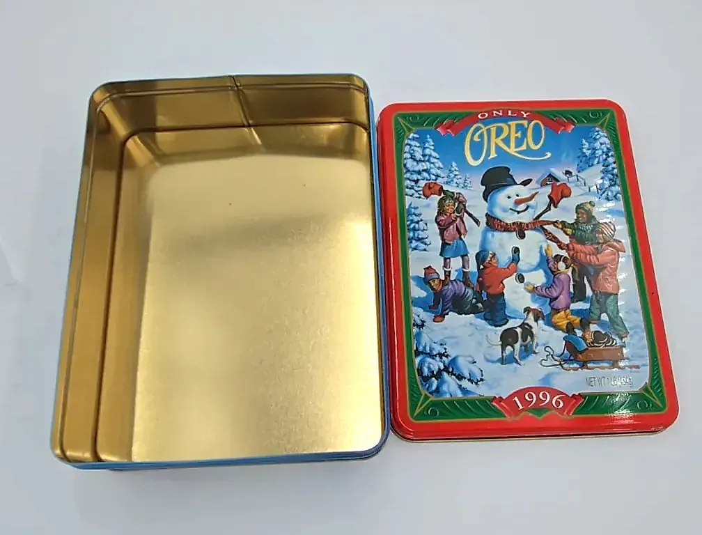Vintage 1996 Oreo Christmas Holiday Cookie Tin Snowman Limited Edition Empty