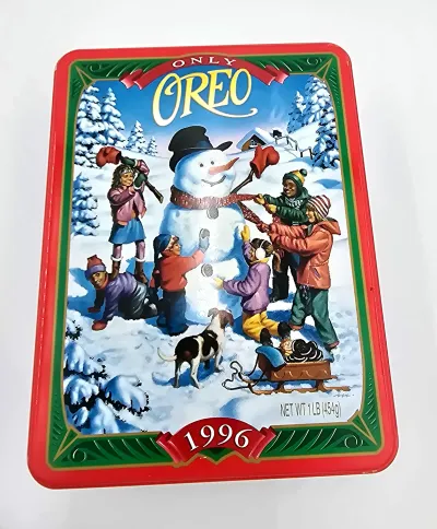 Vintage 1996 Oreo Christmas Holiday Cookie Tin Snowman Limited Edition Empty