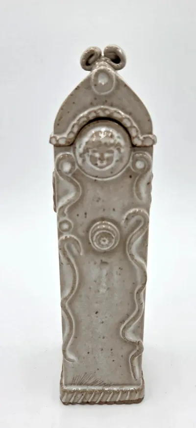 R Pinkus Studio Pottery Grandfather Clock Jar Figural Ceramic Sculpture 2004
