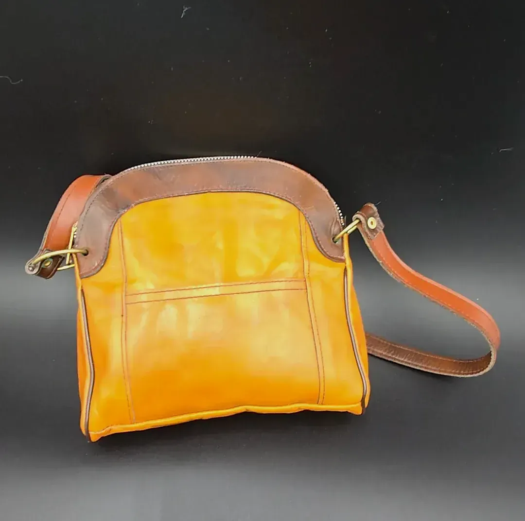 Mid Century W T Grant Co Leather Handbag Shoulder Purse Vintage Yellow