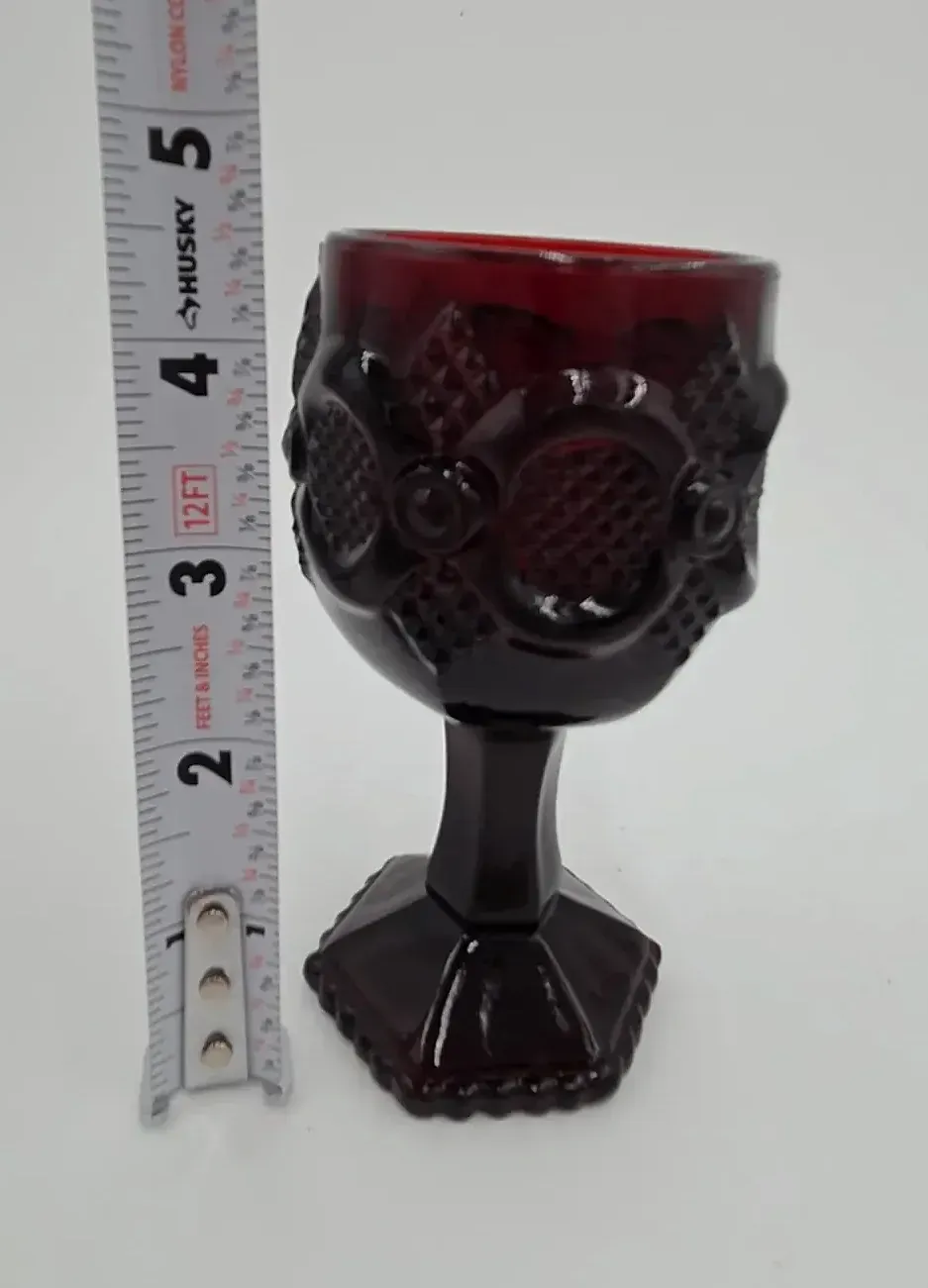 Vintage Avon Cape Cod Ruby Red Glass Goblet Wine Water Glass Footed Stemware