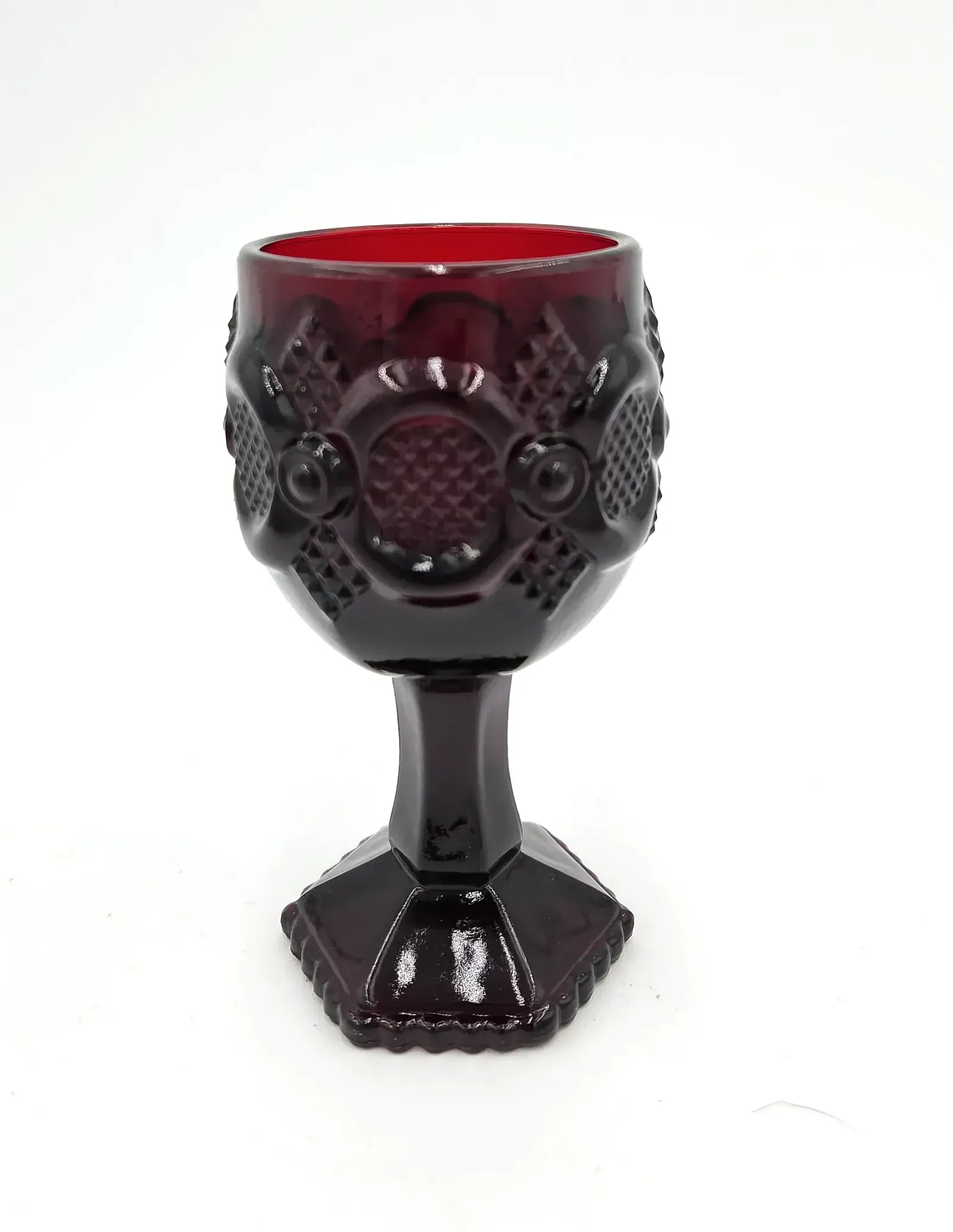 Vintage Avon Cape Cod Ruby Red Glass Goblet Wine Water Glass Footed Stemware