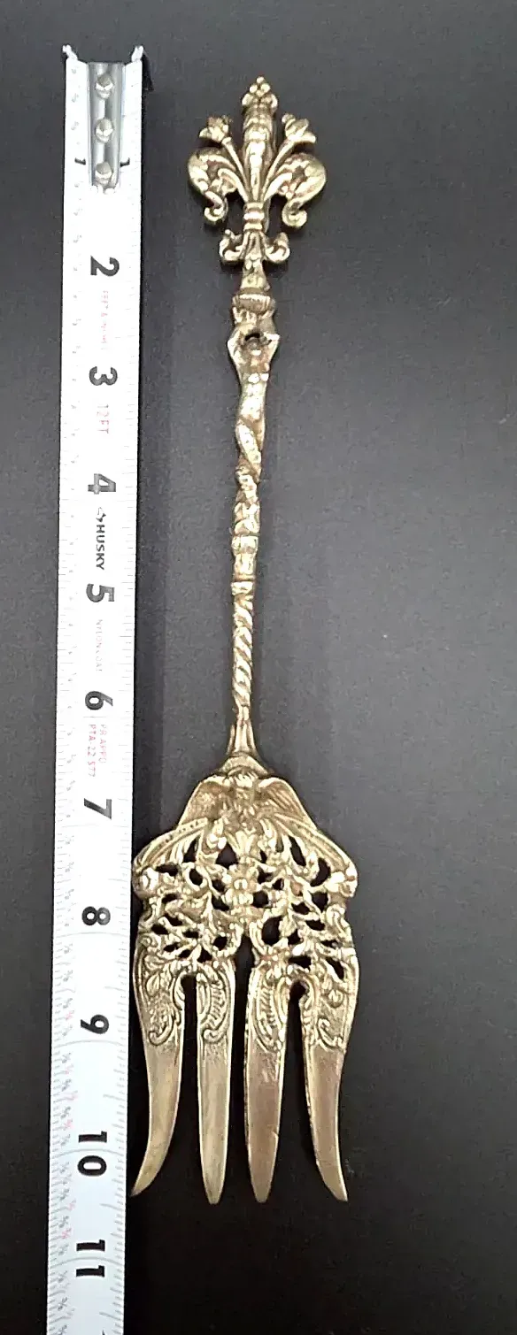 Vintage Bellini Italy Ornate Silverplate Serving Fork Cherub Fleur-de-Lis