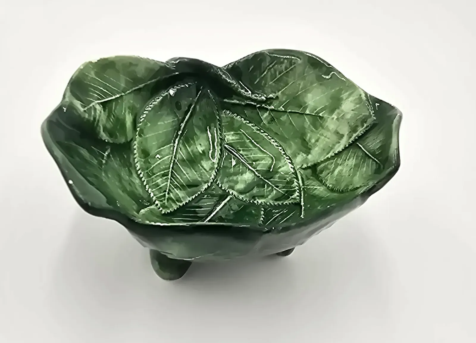 Vintage Made in Italy Green Leaf Majolica style Pottery Trinket Bowl