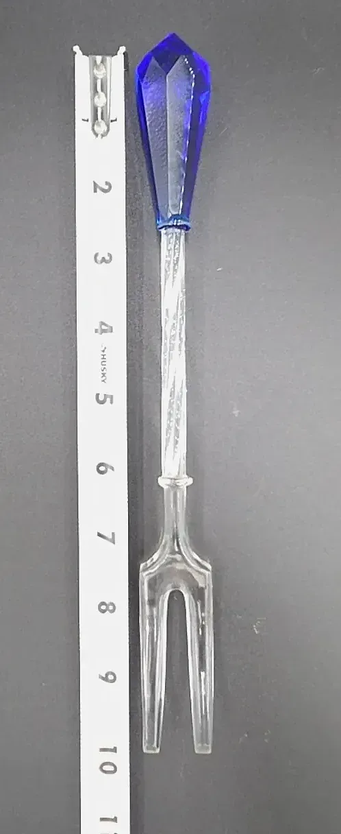 Vintage Cobalt Blue & Clear Glass Pickle Olive Relish Fork Twisted Stem