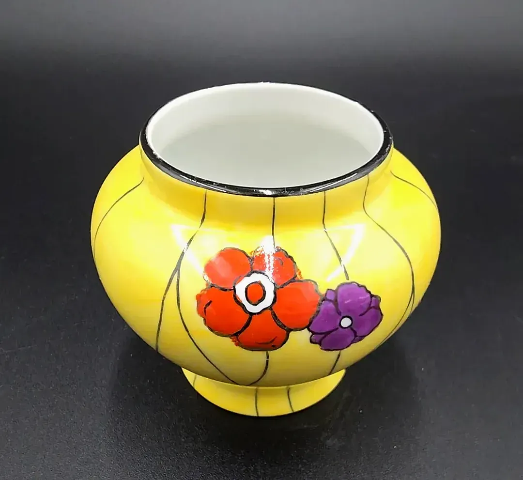 Vintage Noritake Art Deco Yellow Floral Cabinet Vase Wreath M Mark Made Japan