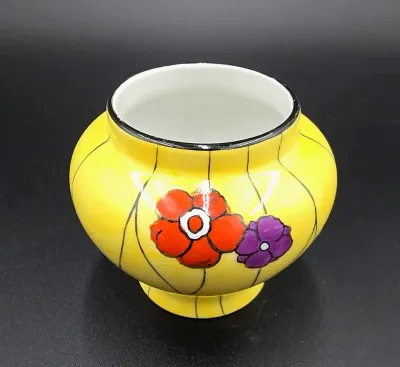 Vintage Noritake Art Deco Yellow Floral Cabinet Vase Wreath M Mark Made Japan