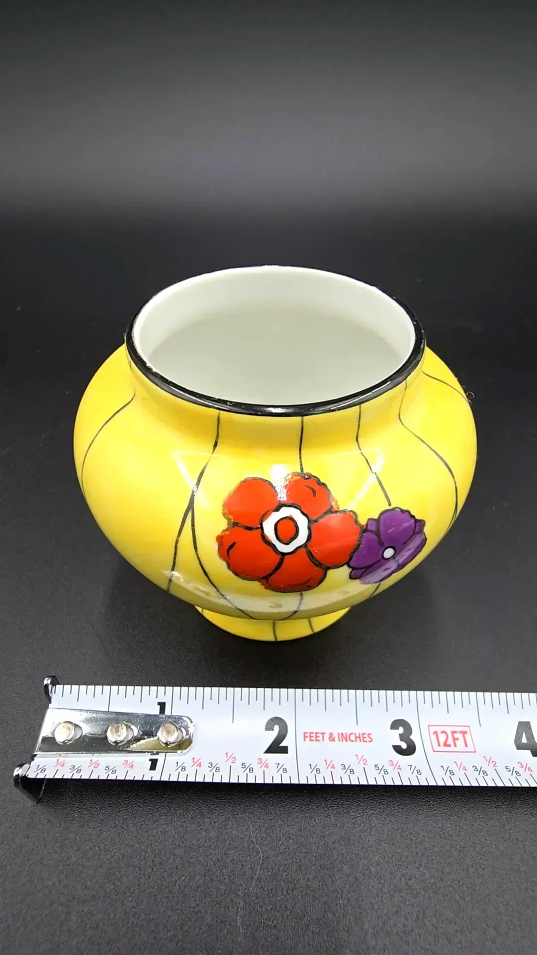 Vintage Noritake Art Deco Yellow Floral Cabinet Vase Wreath M Mark Made Japan — side view
