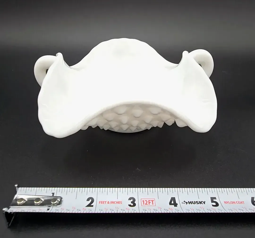 Vintage White Milk Glass Double Handled Ruffled Bowl