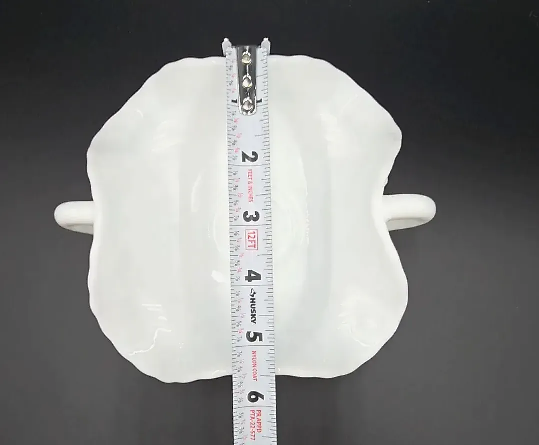 Vintage White Milk Glass Double Handled Ruffled Bowl