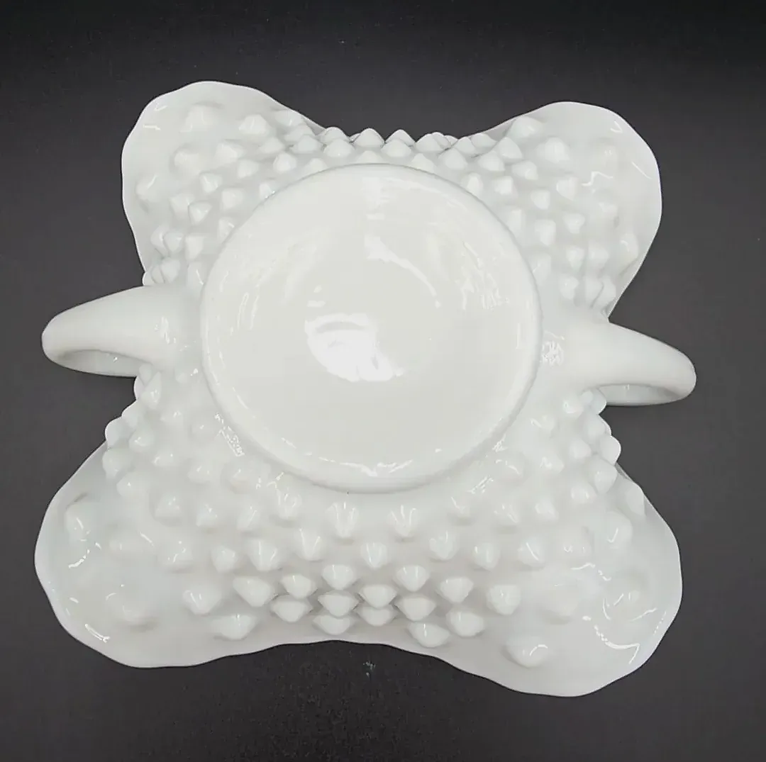 Vintage White Milk Glass Double Handled Ruffled Bowl