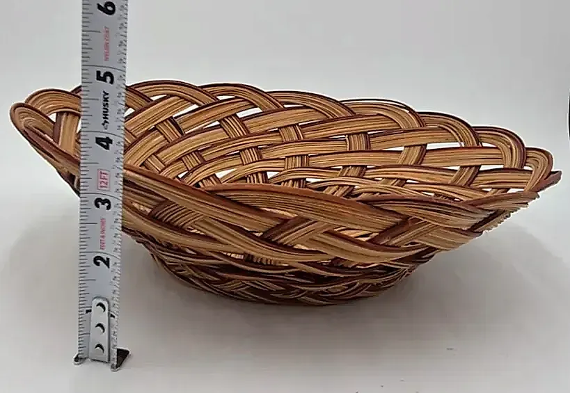 Vintage Rattan Wicker Baskets Set of 2 Scalloped Open Weave Boho