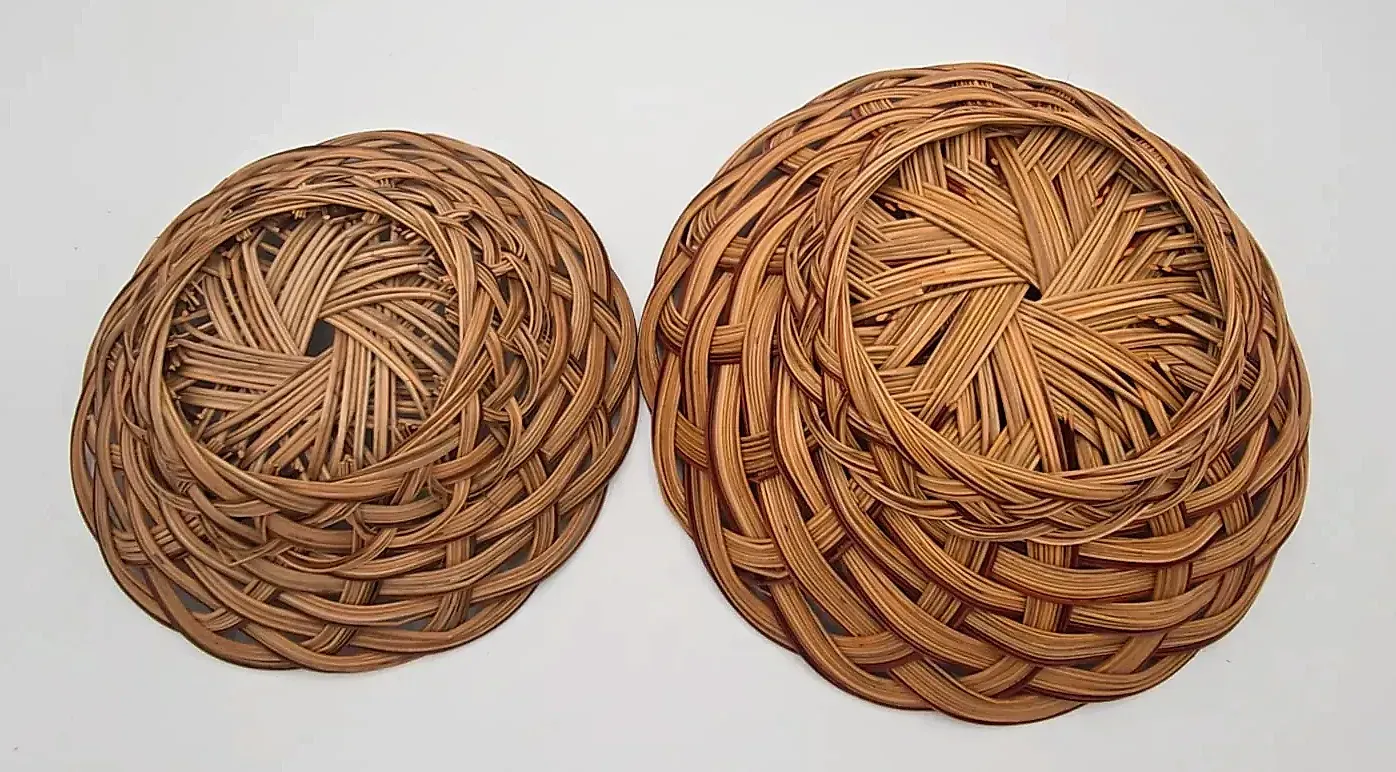 Vintage Rattan Wicker Baskets Set of 2 Scalloped Open Weave Boho
