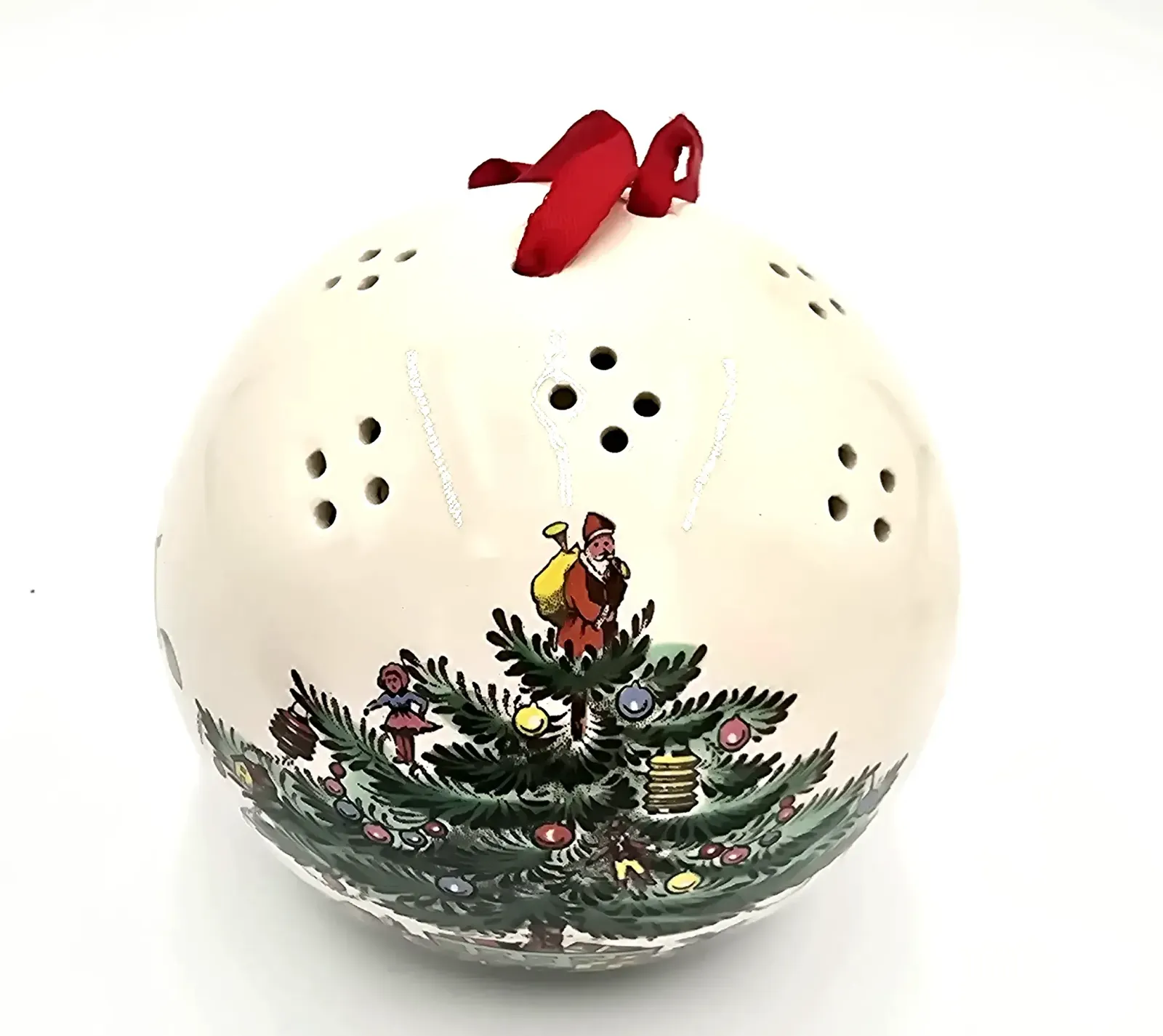 Spode Christmas Tree Pomander Ornament Ceramic Ball England w/ Original Box