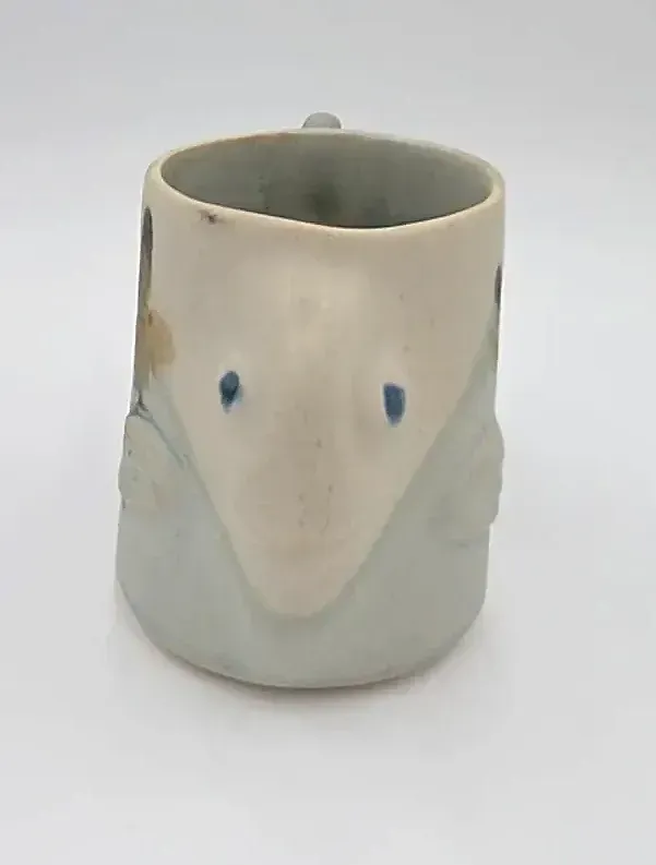 Kent Follette Studio Pottery Fish Mug Handcrafted Art Ceramic Coffee Cup Signed — side view