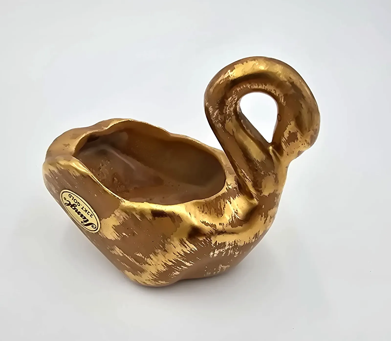 Vintage Stangl Pottery Granada Gold Swan Planter 22KT Gold USA Trinket Dish