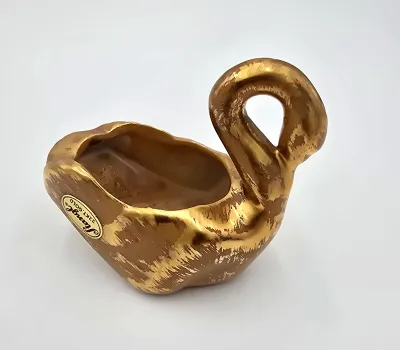 Vintage Stangl Pottery Granada Gold Swan Planter 22KT Gold USA Trinket Dish