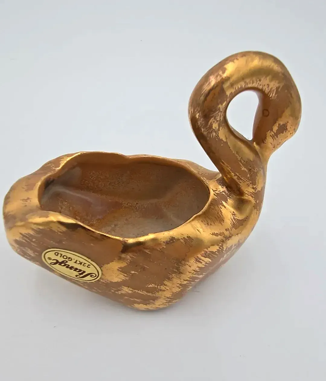 Vintage Stangl Pottery Granada Gold Swan Planter 22KT Gold USA Trinket Dish