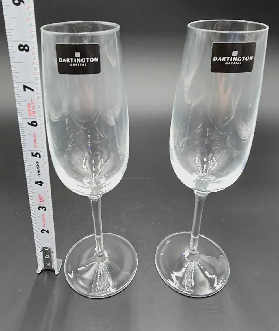 Set of 2 Vintage Dartington Crystal "Drink!" Series Champagne Flutes  Signed