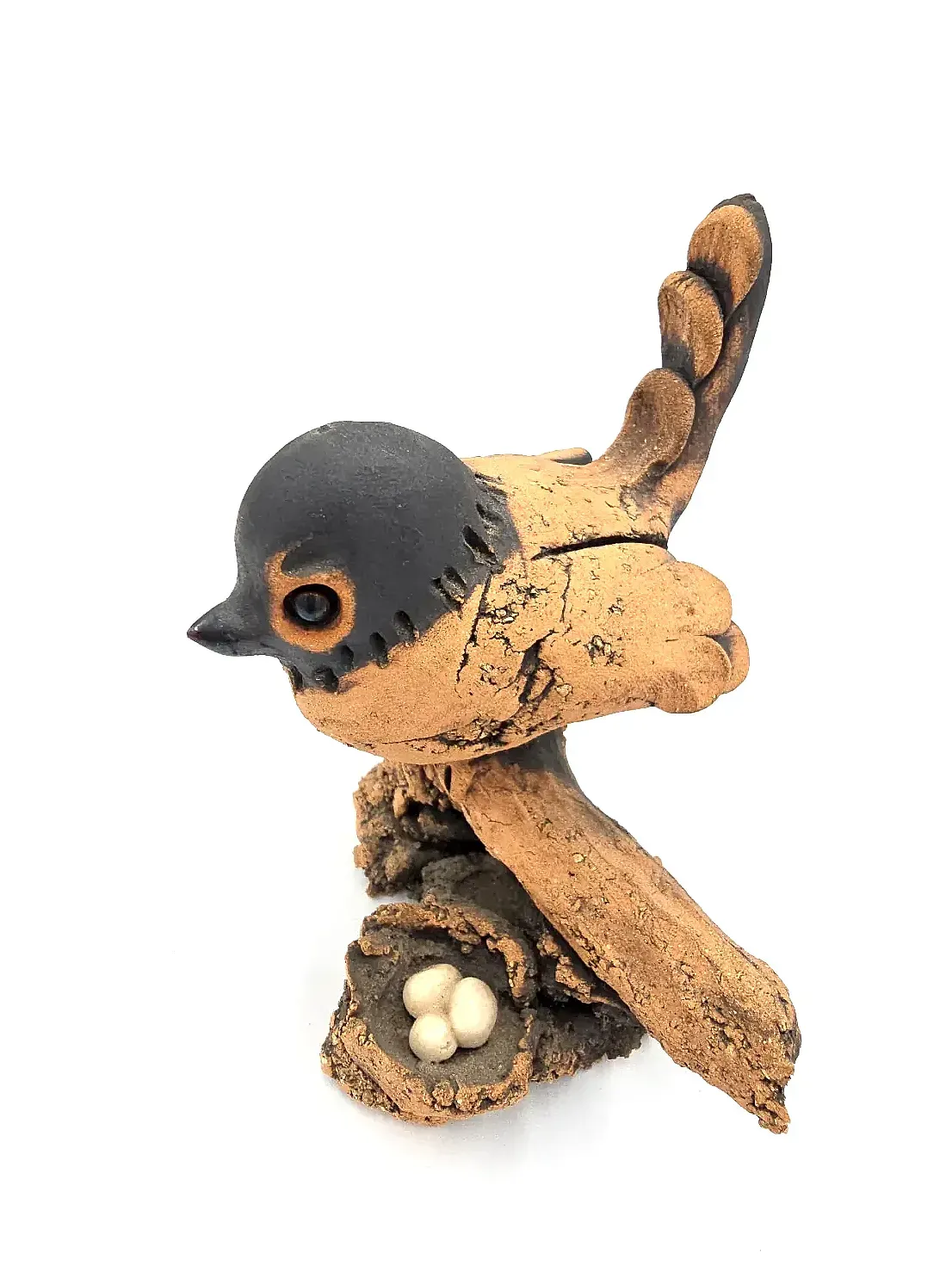 VTG Harry Whyte Australian Studio Pottery Bird Nest Figurine Signed — detail