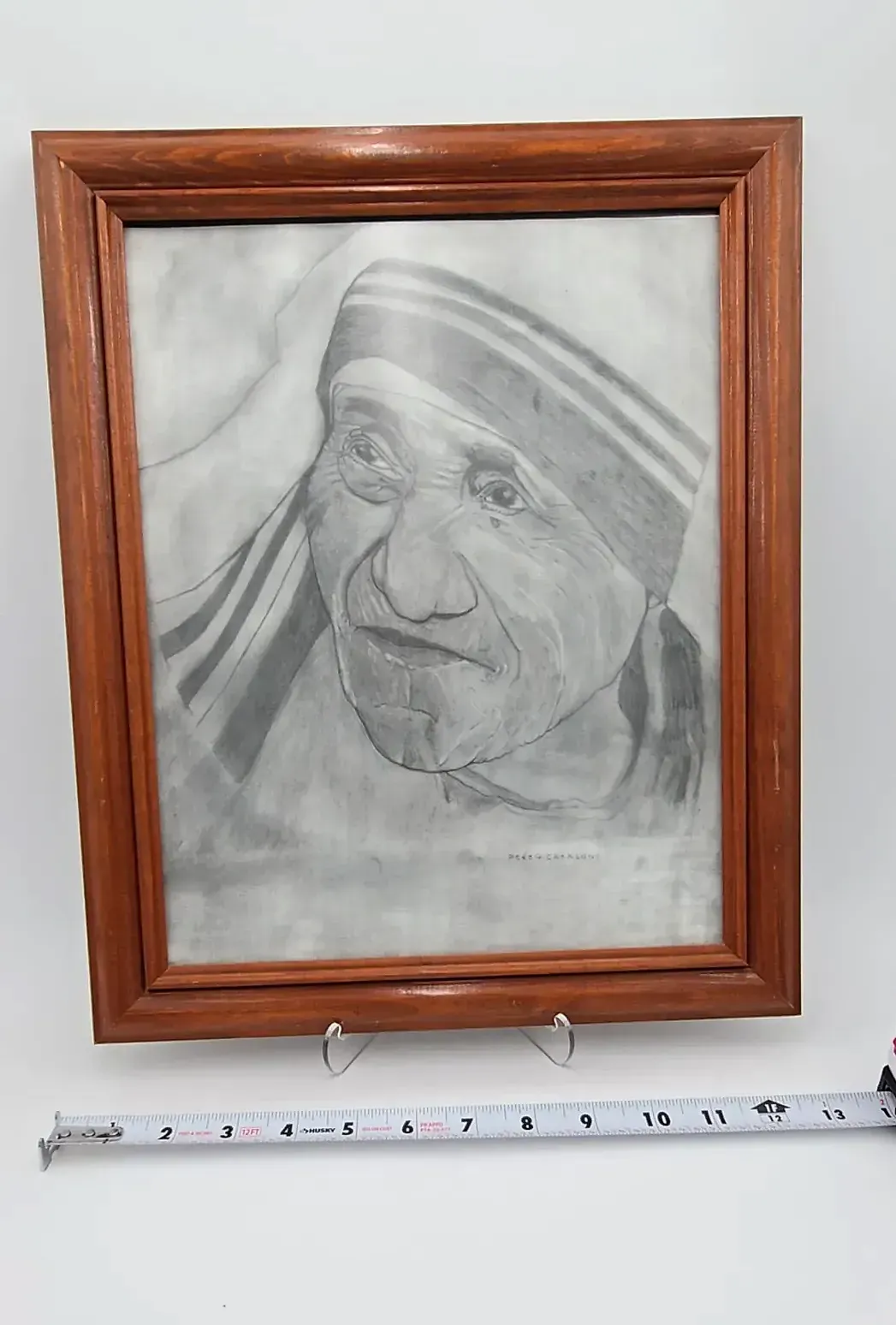 Original Pencil Portrait of Mother Teresa Signed Framed Graphite Drawing