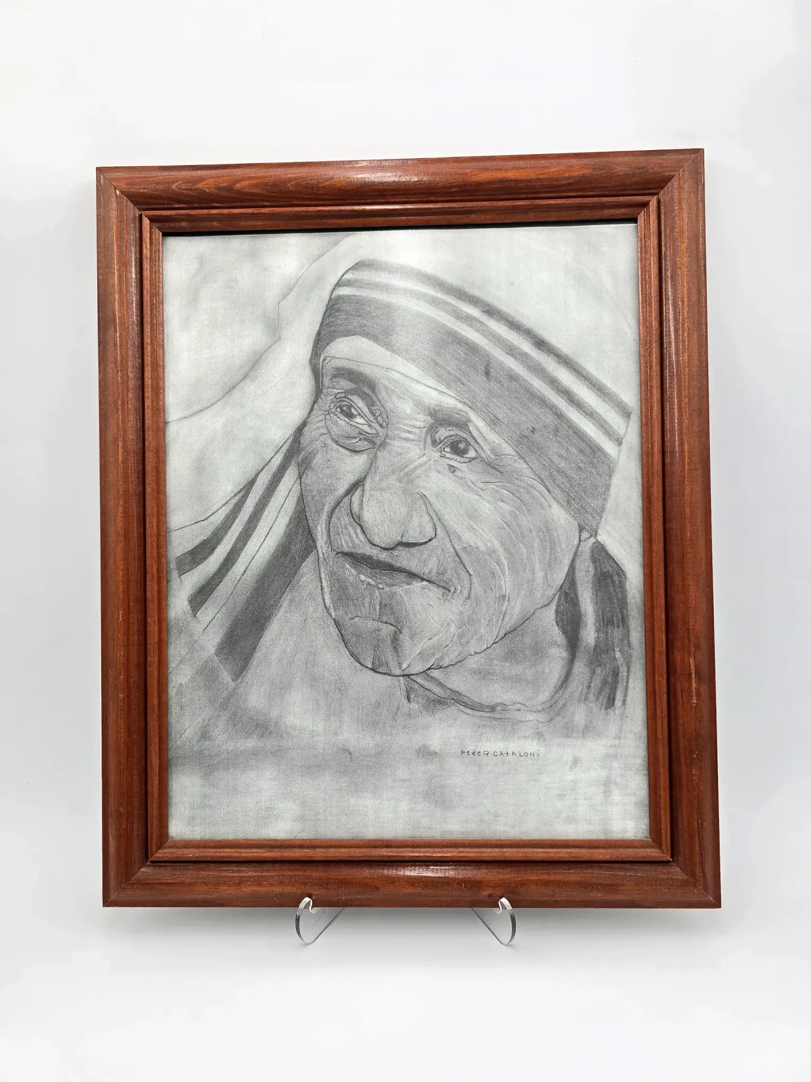Original Pencil Portrait of Mother Teresa Signed Framed Graphite Drawing