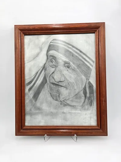 Original Pencil Portrait of Mother Teresa Signed Framed Graphite Drawing