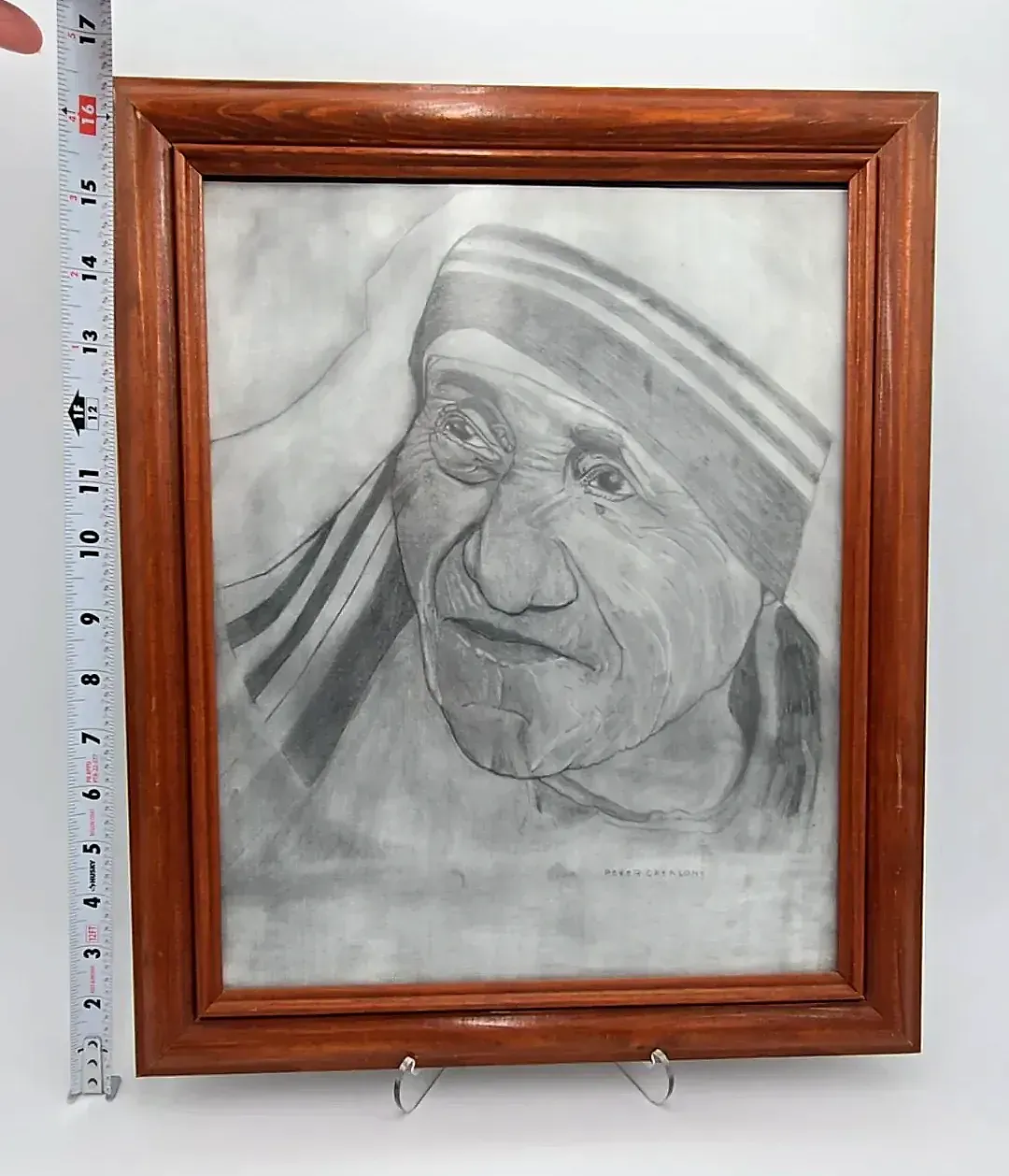 Original Pencil Portrait of Mother Teresa Signed Framed Graphite Drawing
