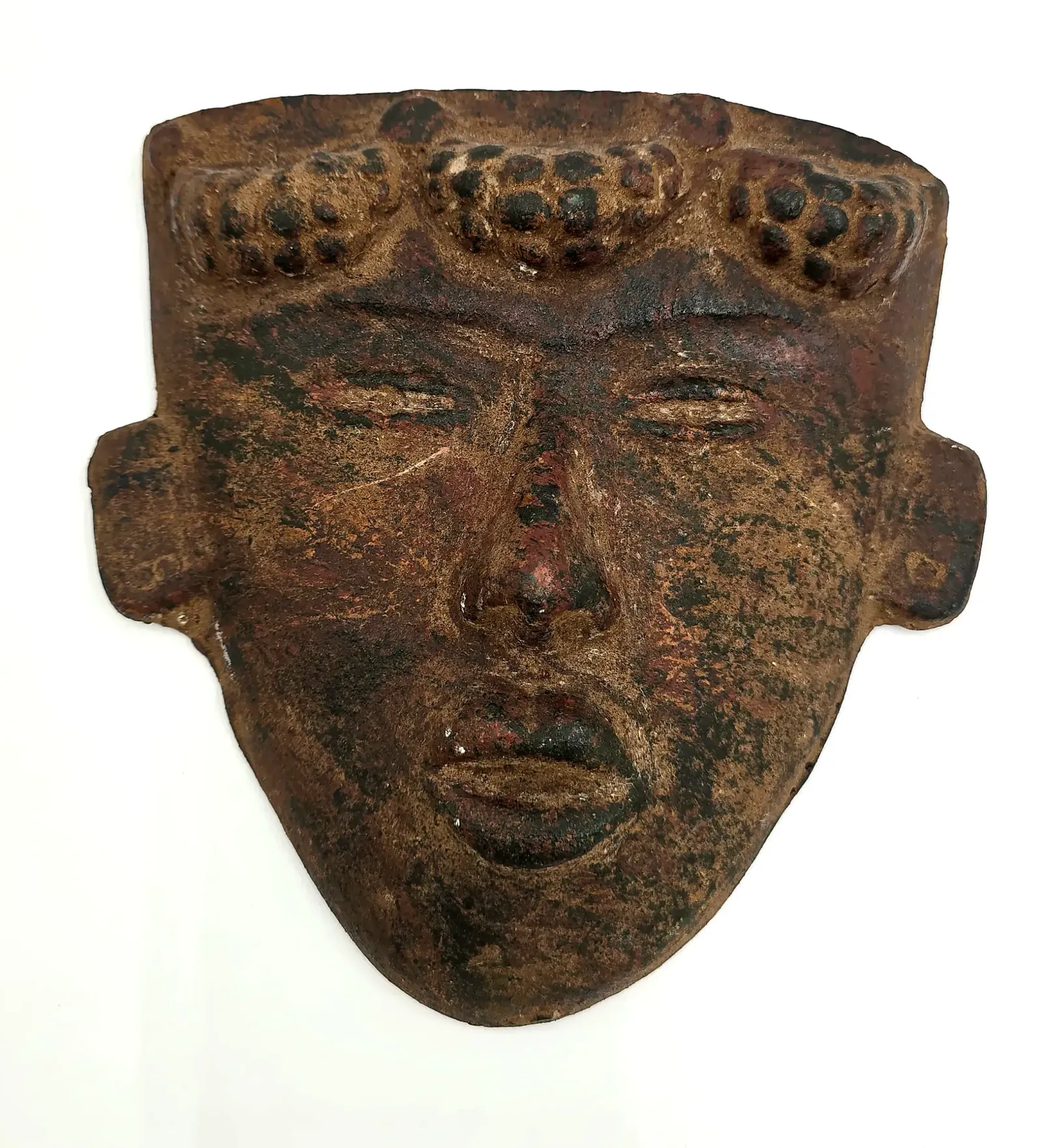 Vintage Mexican Terracotta Aztec Mask Art Decorative Clay Face Plaque