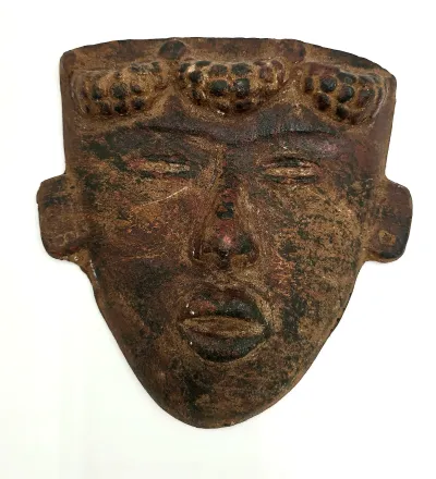 Vintage Mexican Terracotta Aztec Mask Art Decorative Clay Face Plaque