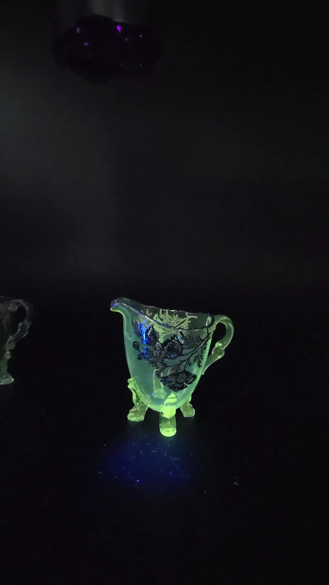 Vintage Glass Cream & Sugar Set with Gold Floral Decoration