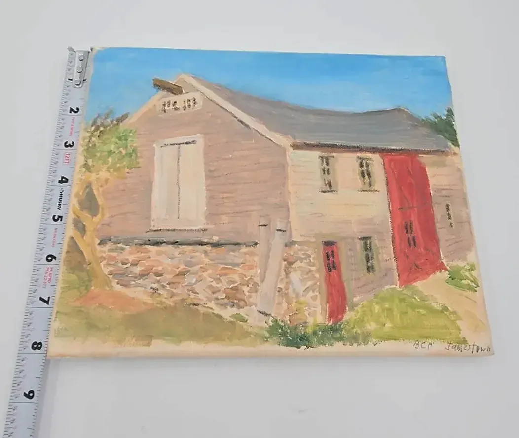 Original Signed Bruce Foreman Oil Painting Jamestown RI Barn Landscape Canvas — maker's mark