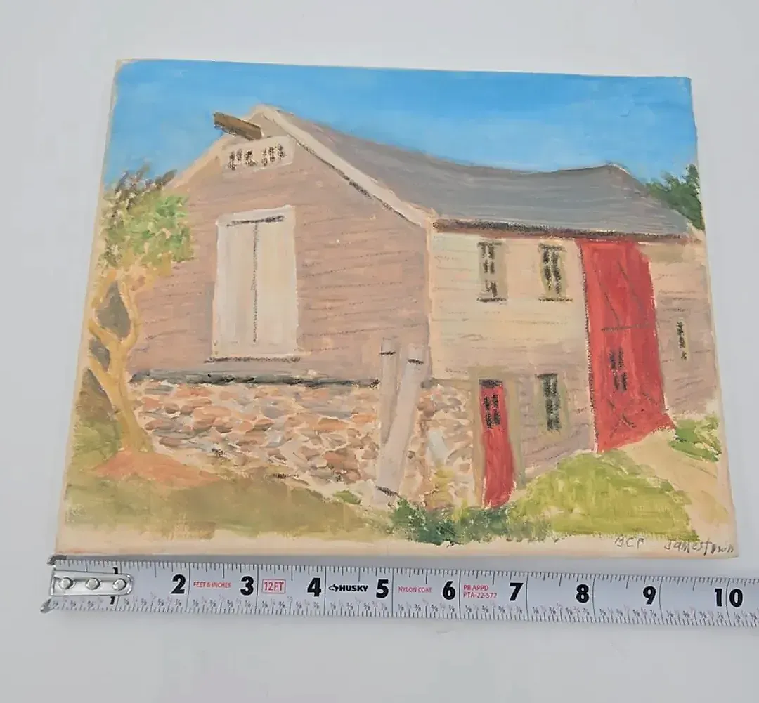 Original Signed Bruce Foreman Oil Painting Jamestown RI Barn Landscape Canvas — detail