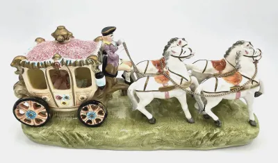 Vintage Japan Cinderella Pumpkin Coach Carriage 4 Horses Figurine 14-5604
