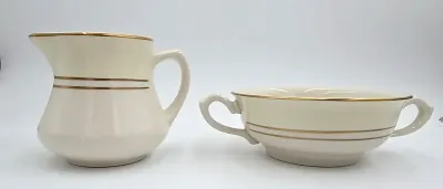 Vtg Homer Laughlin Best China Restaurant Ware Gold Band Creamer & Soup Bowl Set