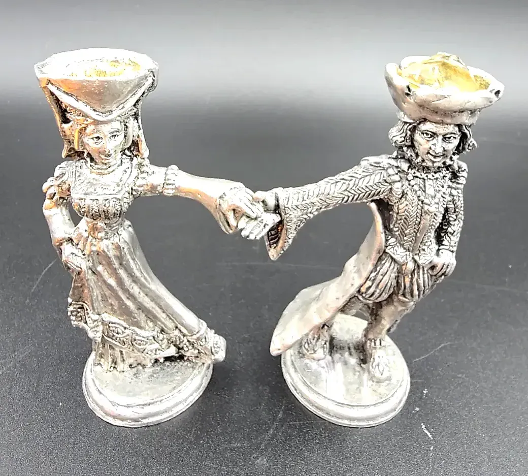 Vintage Fellowship Foundry Arthur Guinevere Pewter Wedding Goblets AS IS — side view