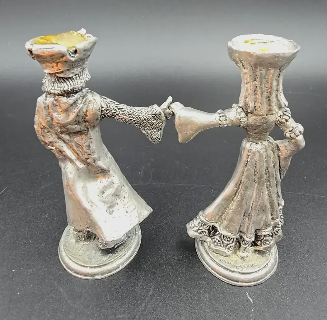 Vintage Fellowship Foundry Arthur Guinevere Pewter Wedding Goblets AS IS — maker's mark
