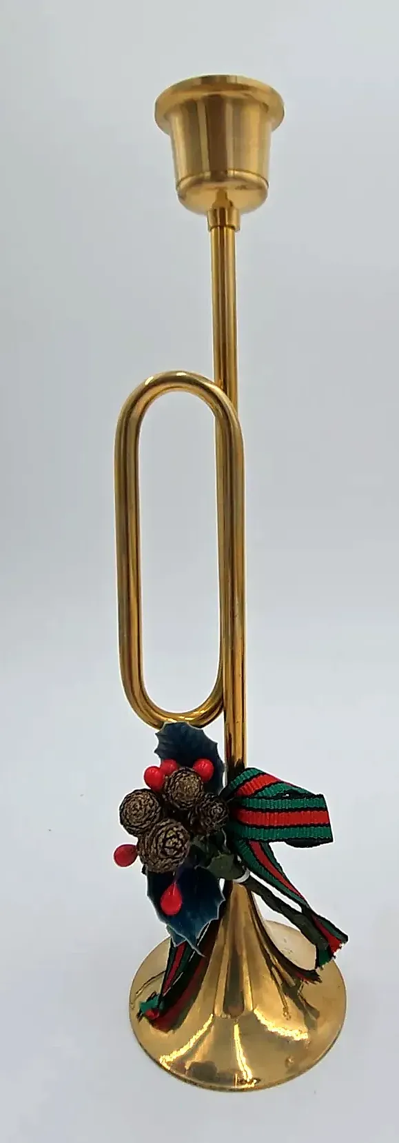 Vintage Brass Christmas Trumpet Candle Holders – Set of 3  with Original Box — maker's mark
