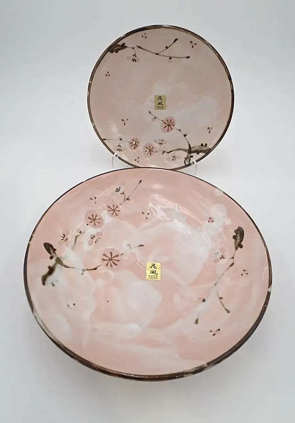 Kafuh Japan Hand Painted Cherry Blossom Serving Bowl & Plate Set Pink Floral
