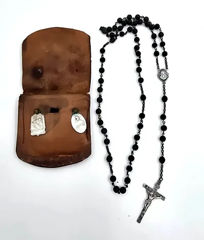 VTG WWII Era Sterling Silver Catholic Rosary Pouch Leddy Marked St Christopher
