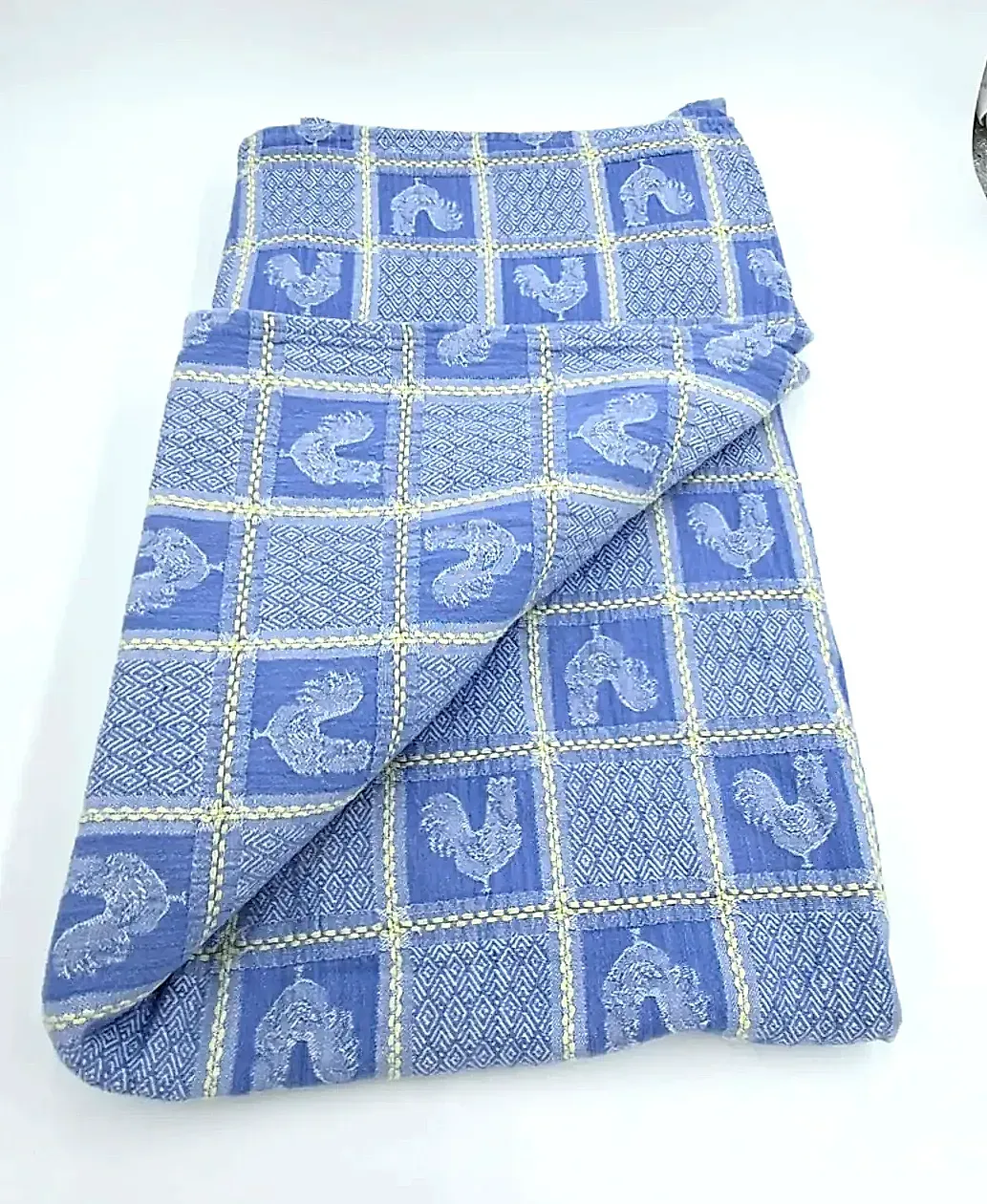 Vintage BARDWIL LINENS Blue French Country Rooster Jacquard Tablecloth Cotton