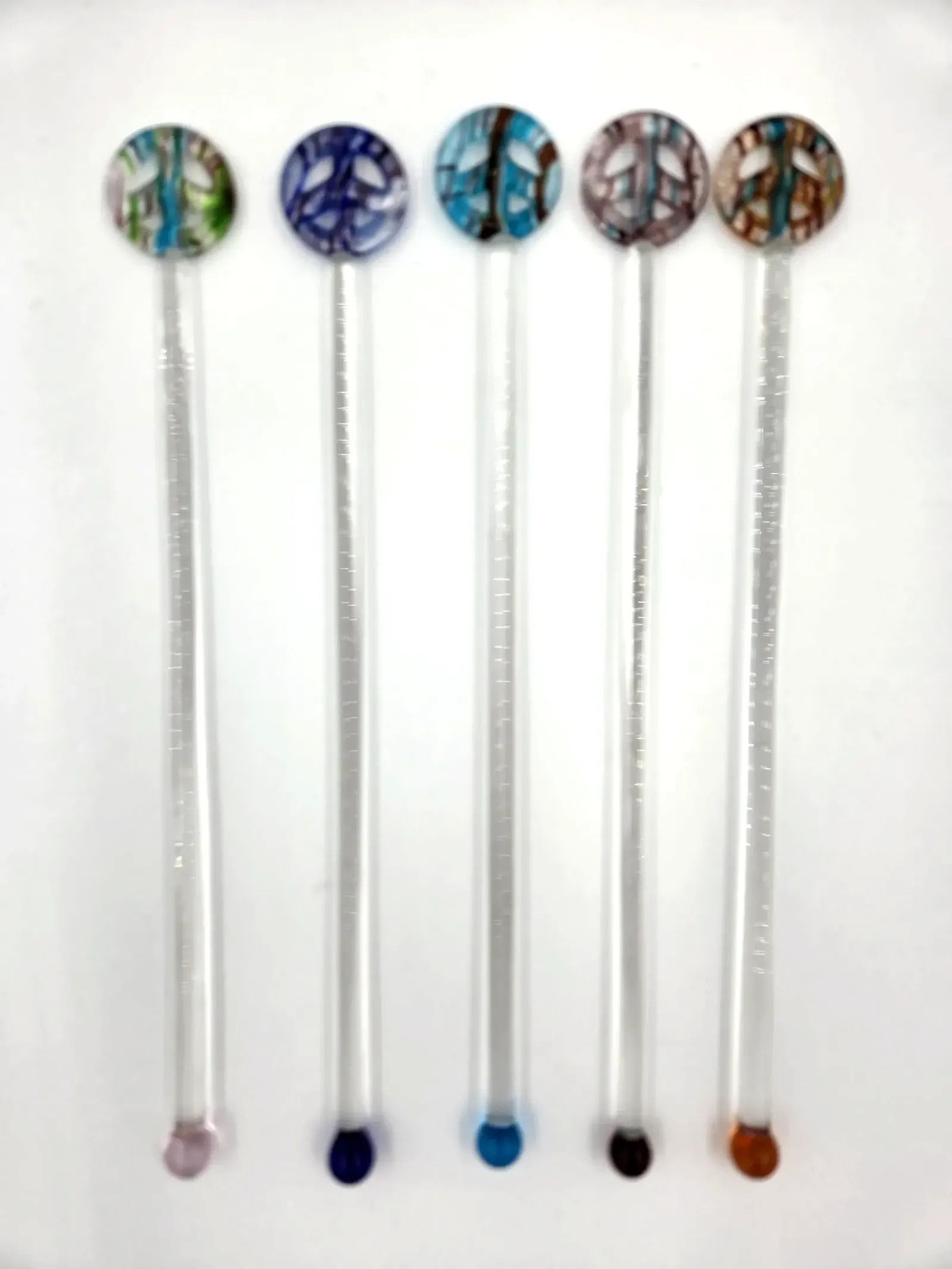 Art Glass Peace Sign Swizzle Sticks Cocktail Drink Stirrers 5