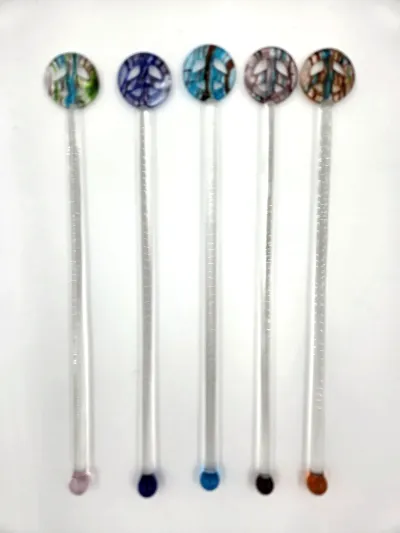 Art Glass Peace Sign Swizzle Sticks Cocktail Drink Stirrers 5