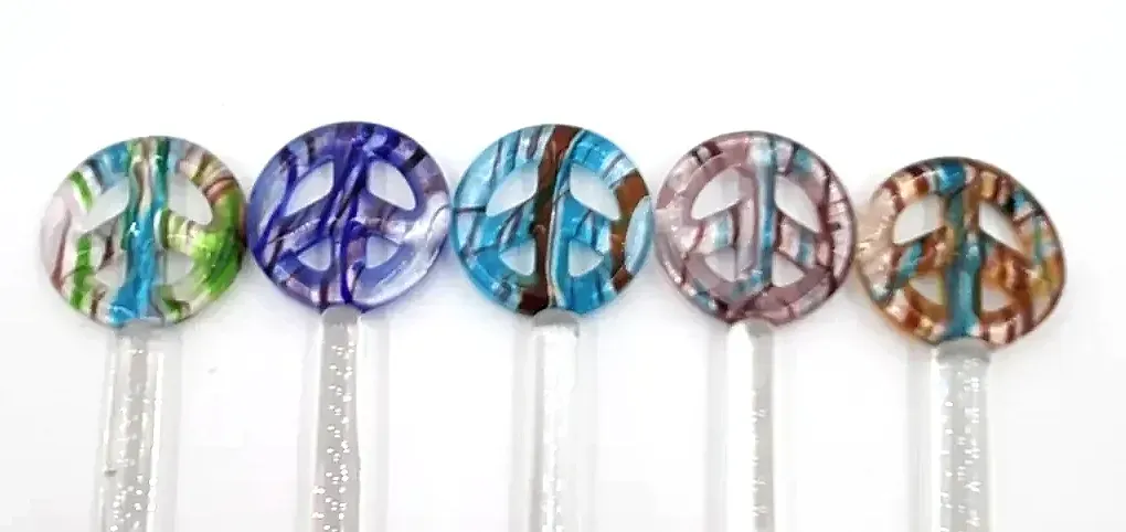 Art Glass Peace Sign Swizzle Sticks Cocktail Drink Stirrers 5 — detail